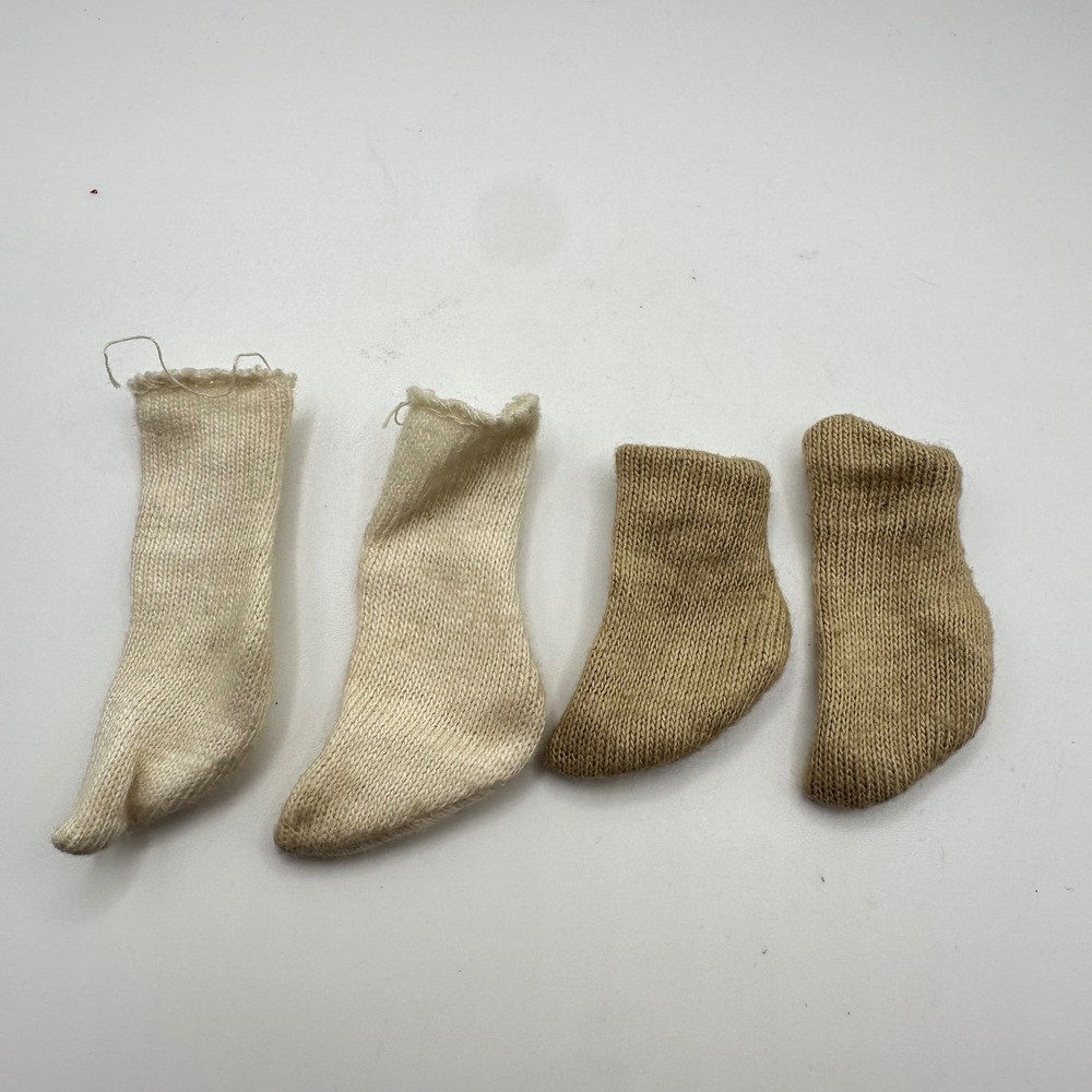 Vintage 1960s Ken Doll Socks Lot 2 Pairs White and Gold Knit Accessories